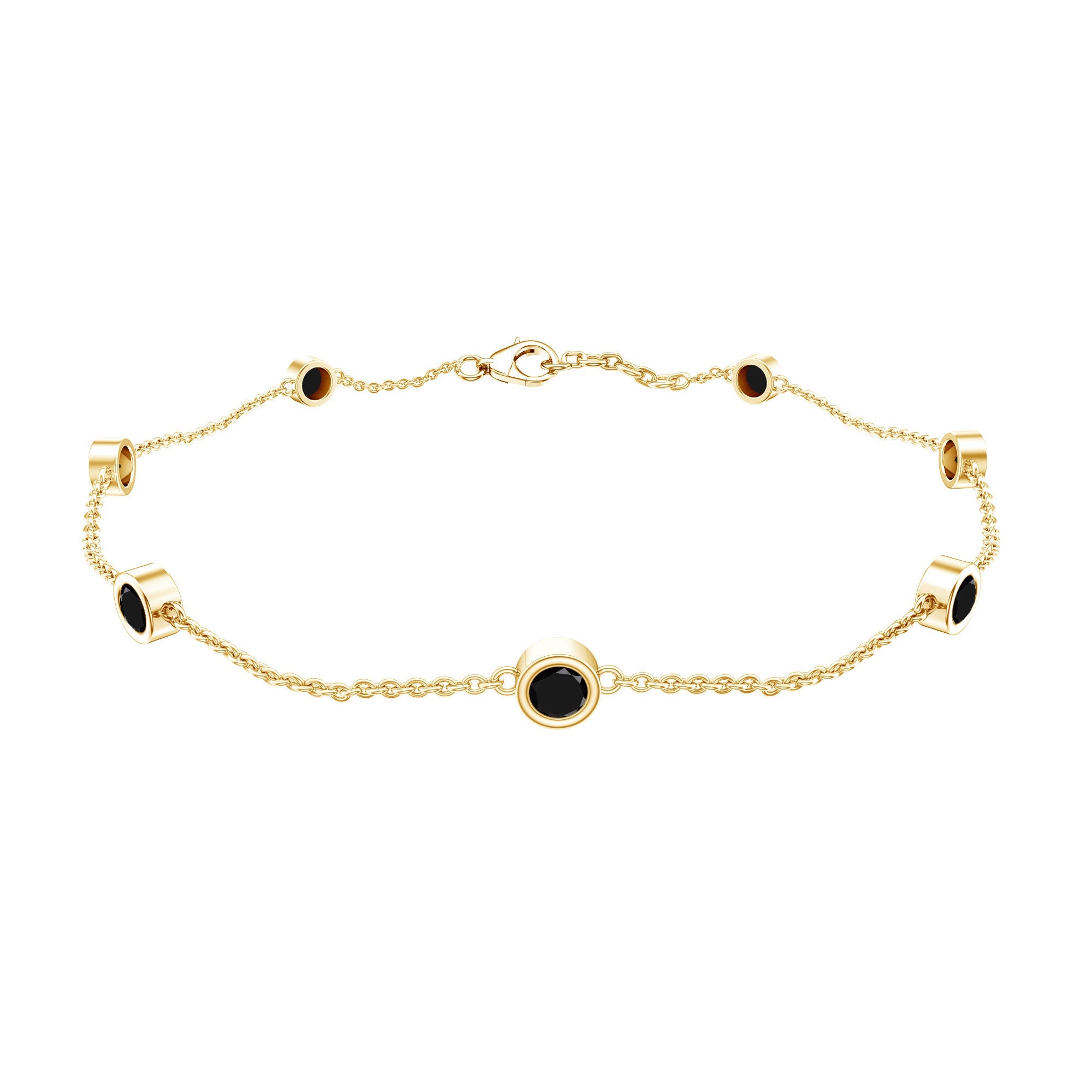 Natural Black Spinel 7 Stone Station Chain Bracelet