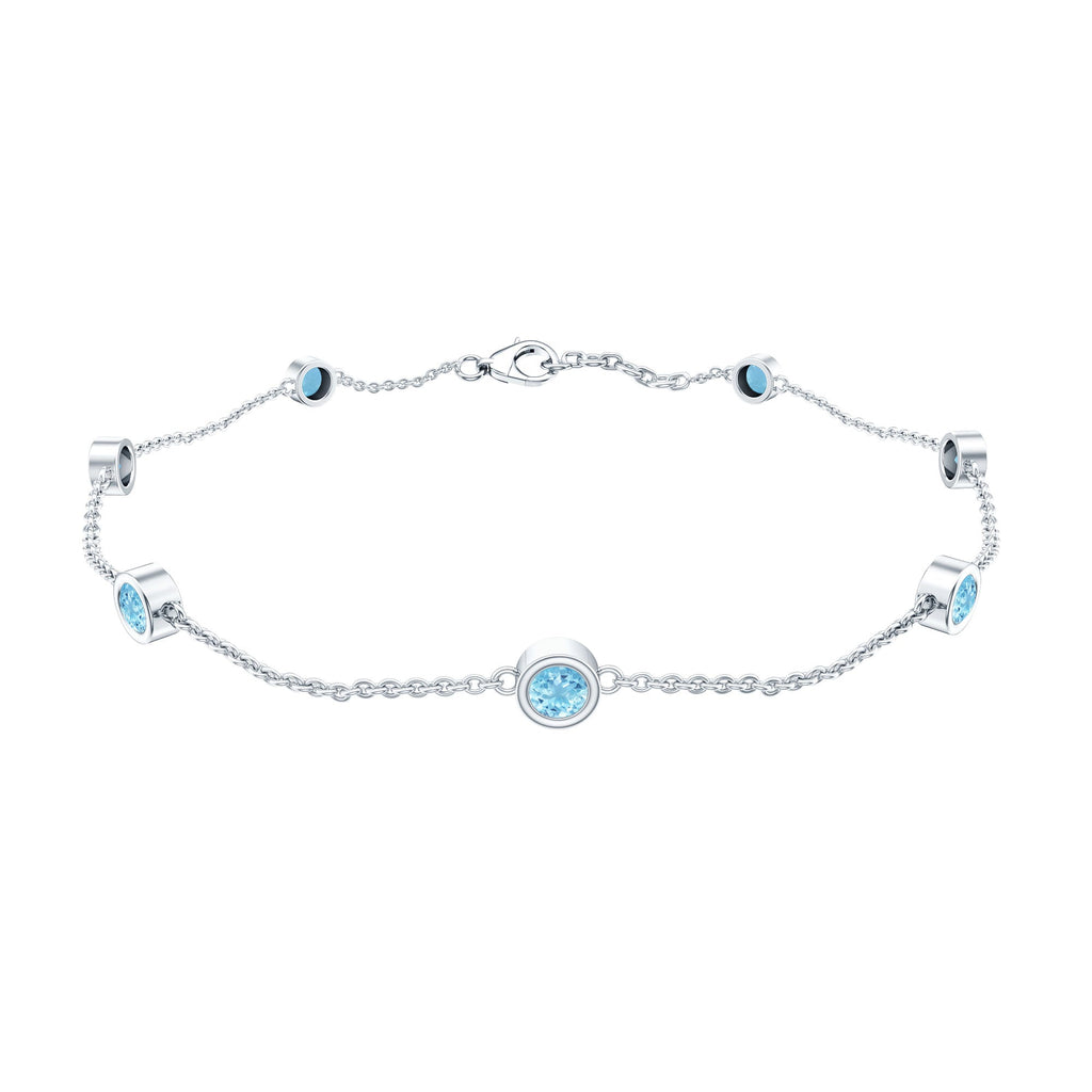 Bezel Set Aquamarine Station Bracelet for Women