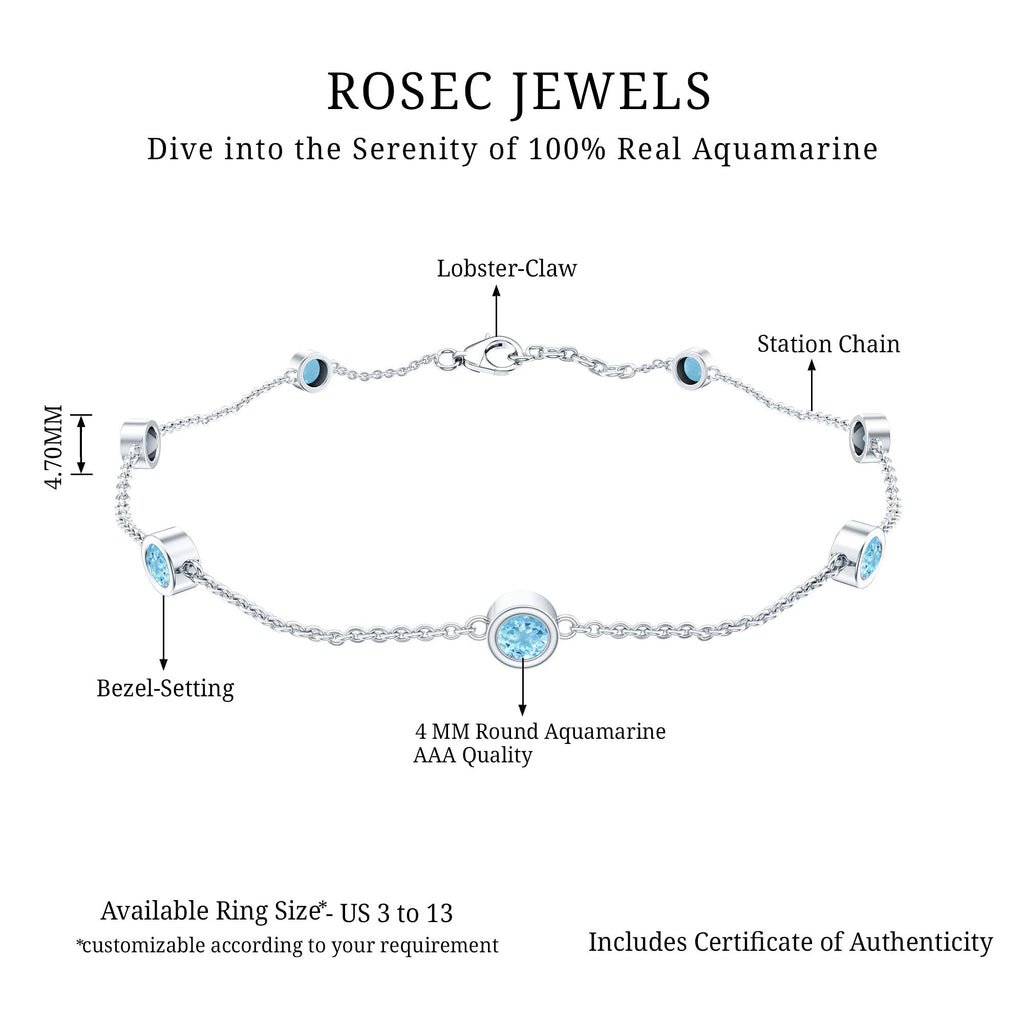 Bezel Set Aquamarine Station Bracelet for Women