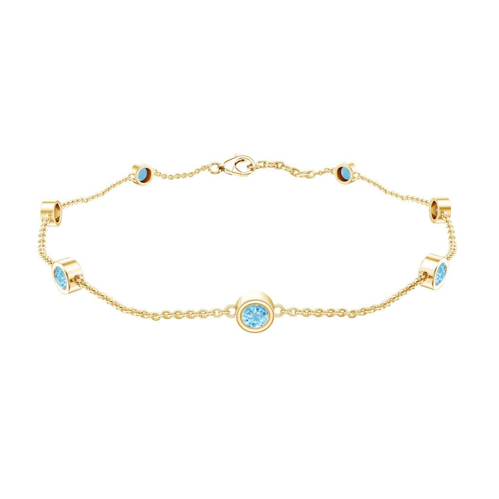 Bezel Set Aquamarine Station Bracelet for Women