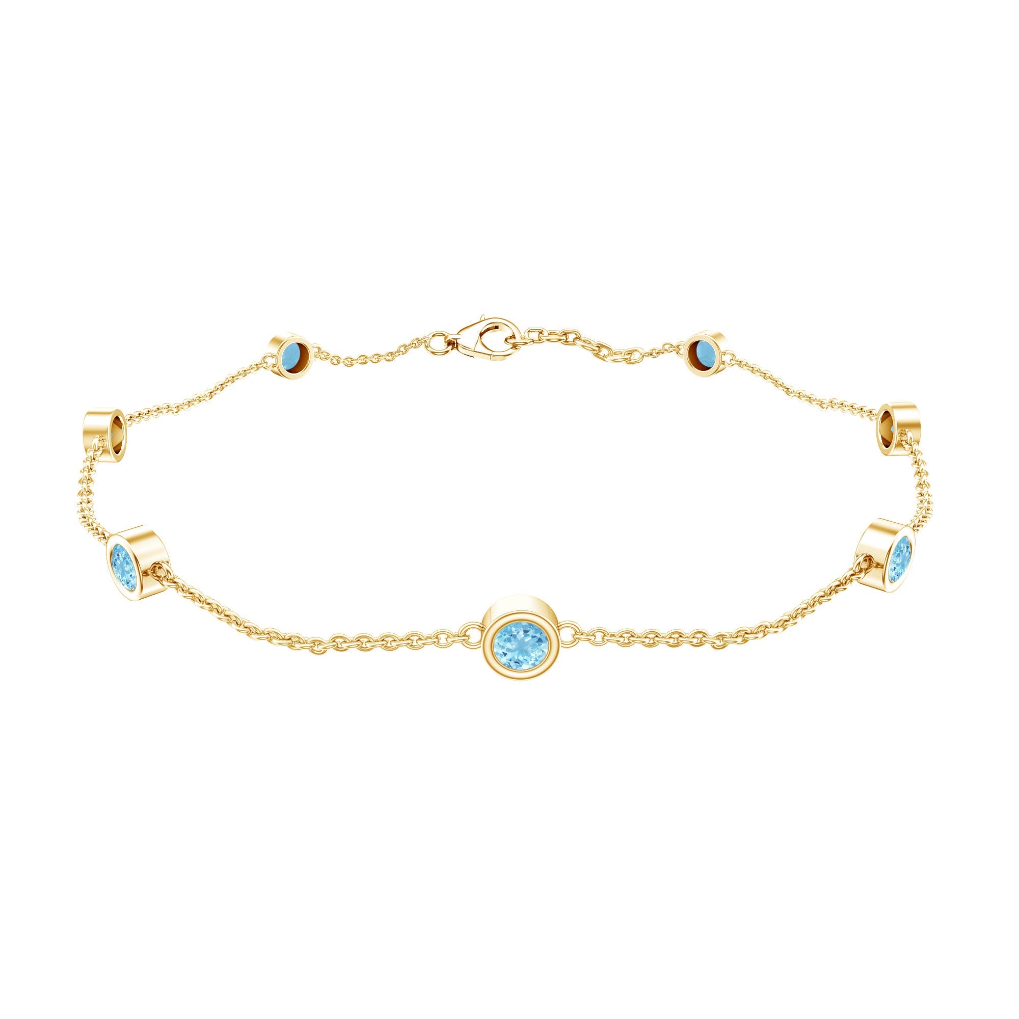 Bezel Set Aquamarine Station Bracelet for Women