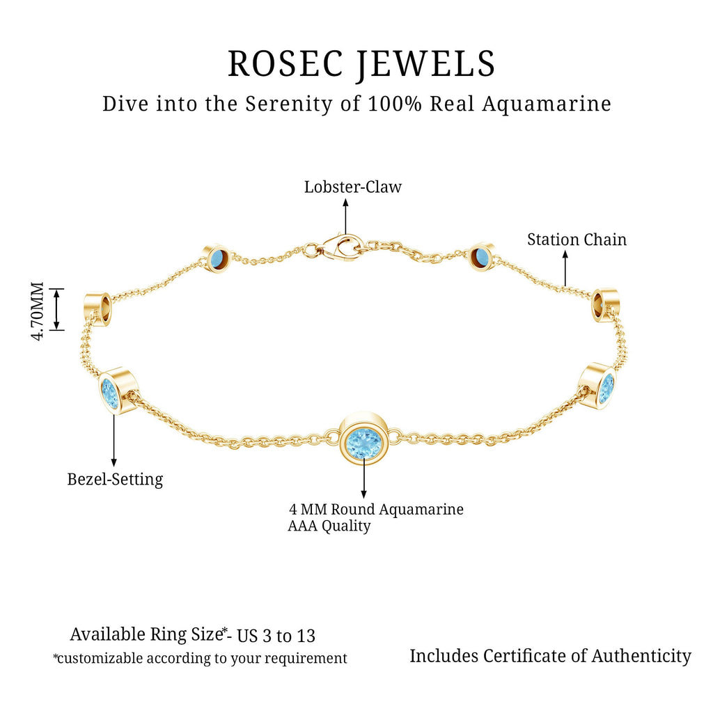 Bezel Set Aquamarine Station Bracelet for Women