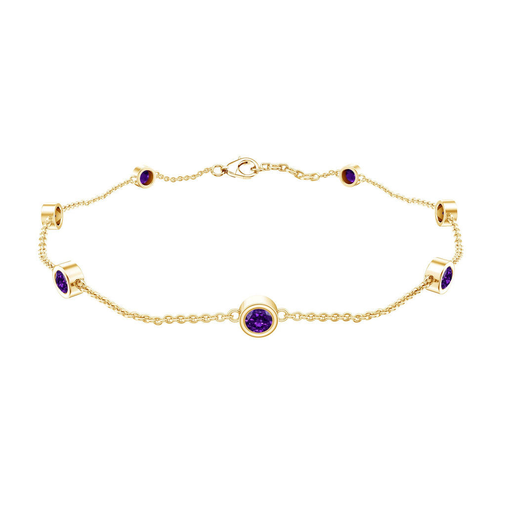 Real Amethyst Chain Bracelet in Bezel Setting