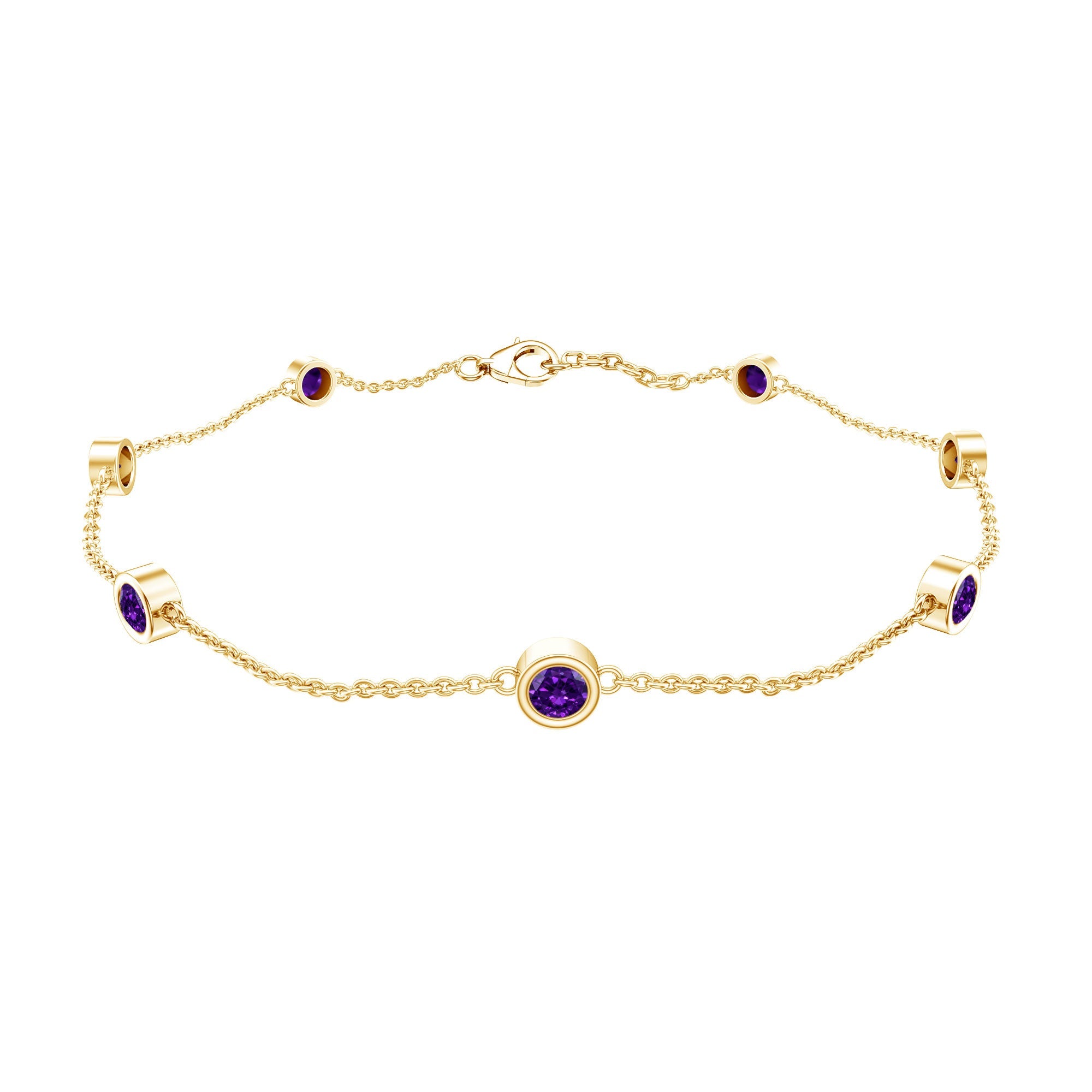 Real Amethyst Chain Bracelet in Bezel Setting