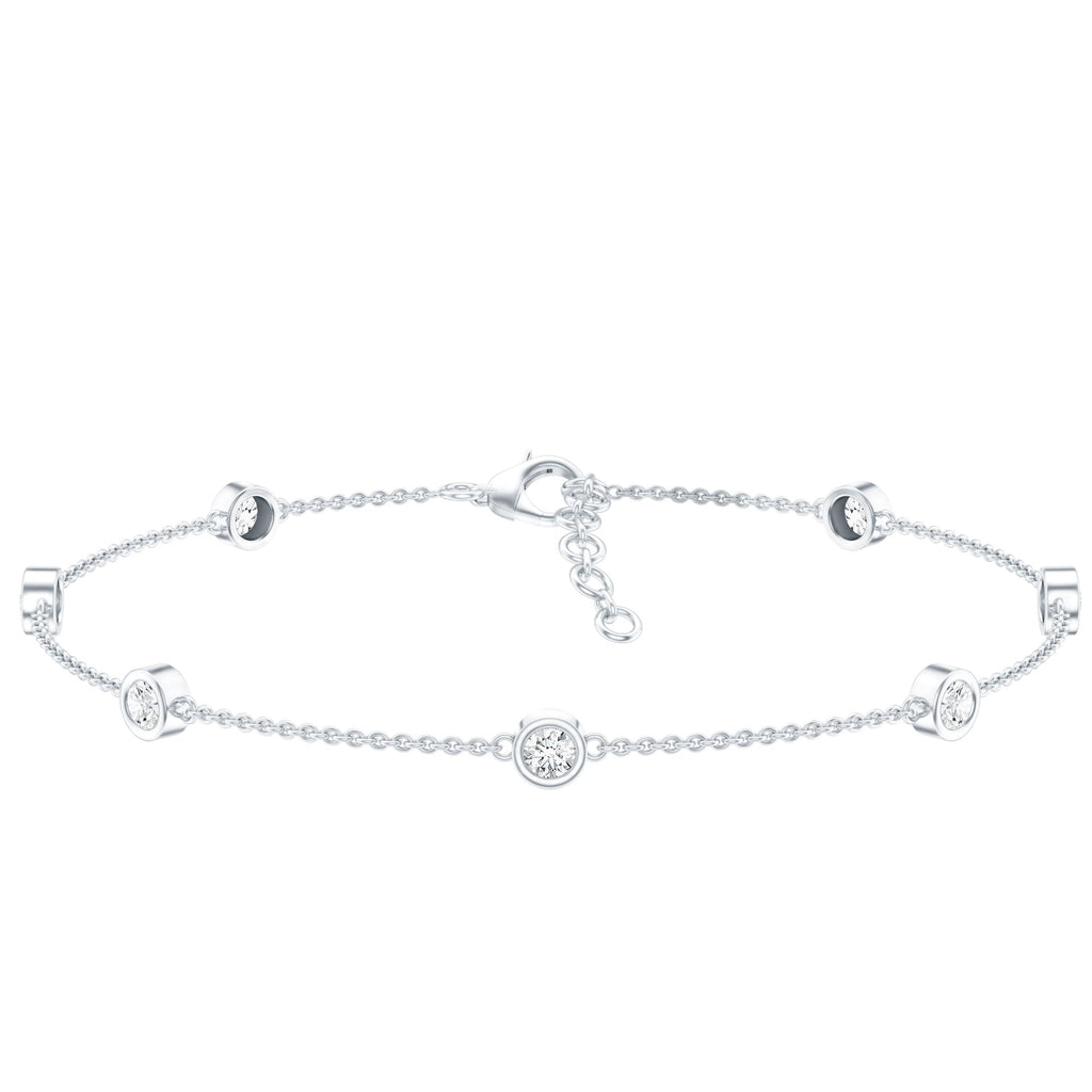 Round Cut Certified Moissanite Chain Bracelet in Bezel Setting