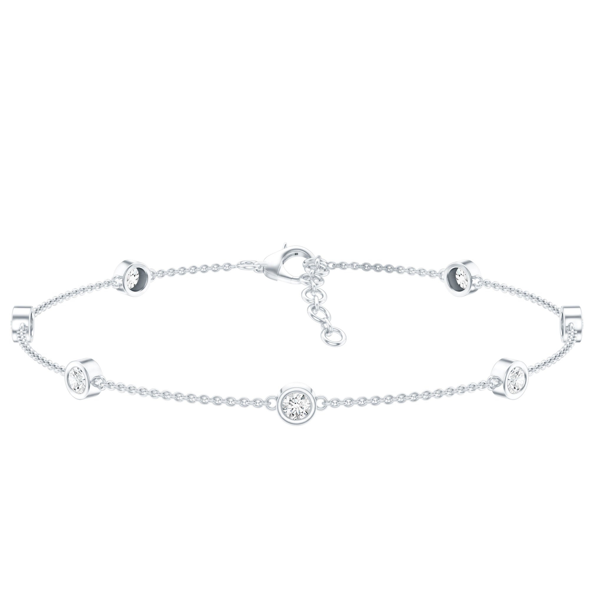 Round Cut Certified Moissanite Chain Bracelet in Bezel Setting