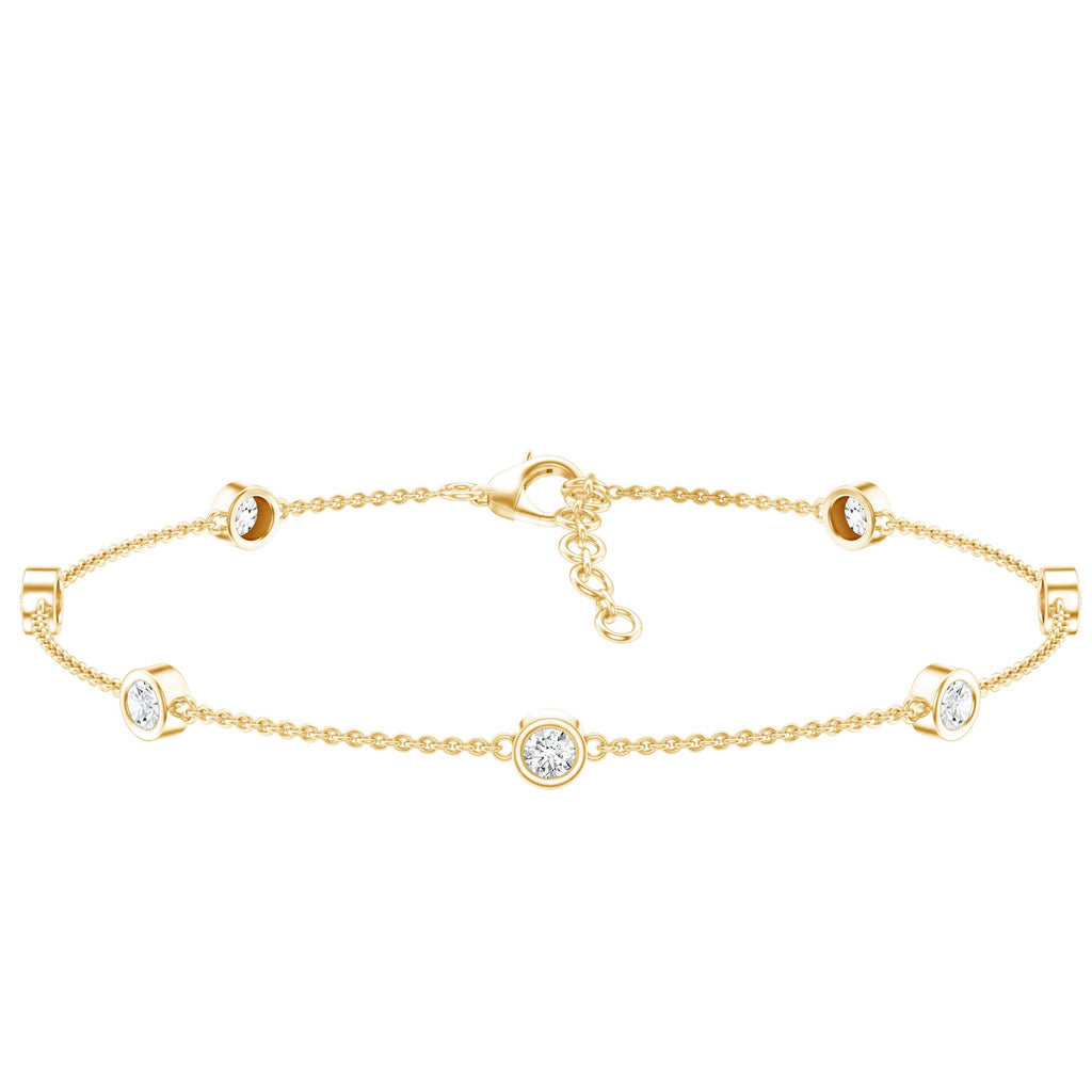 Round Cut Certified Moissanite Chain Bracelet in Bezel Setting