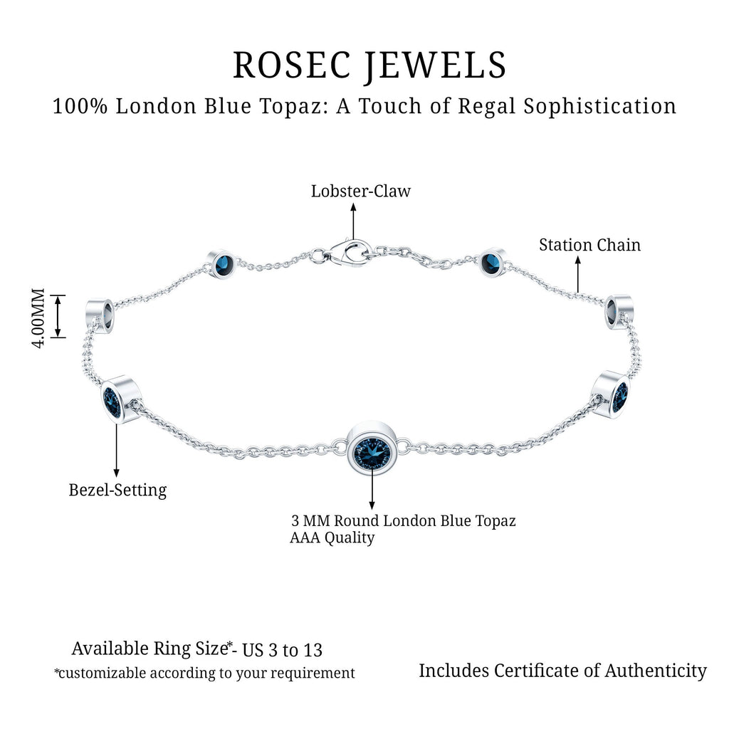 Bezel Set London Blue Topaz Station Chain Bracelet