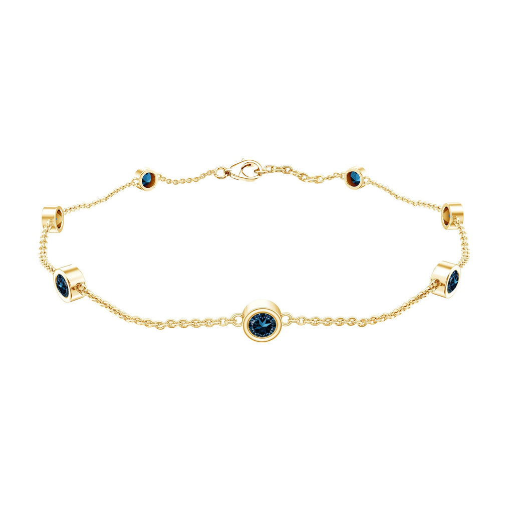 Bezel Set London Blue Topaz Station Chain Bracelet