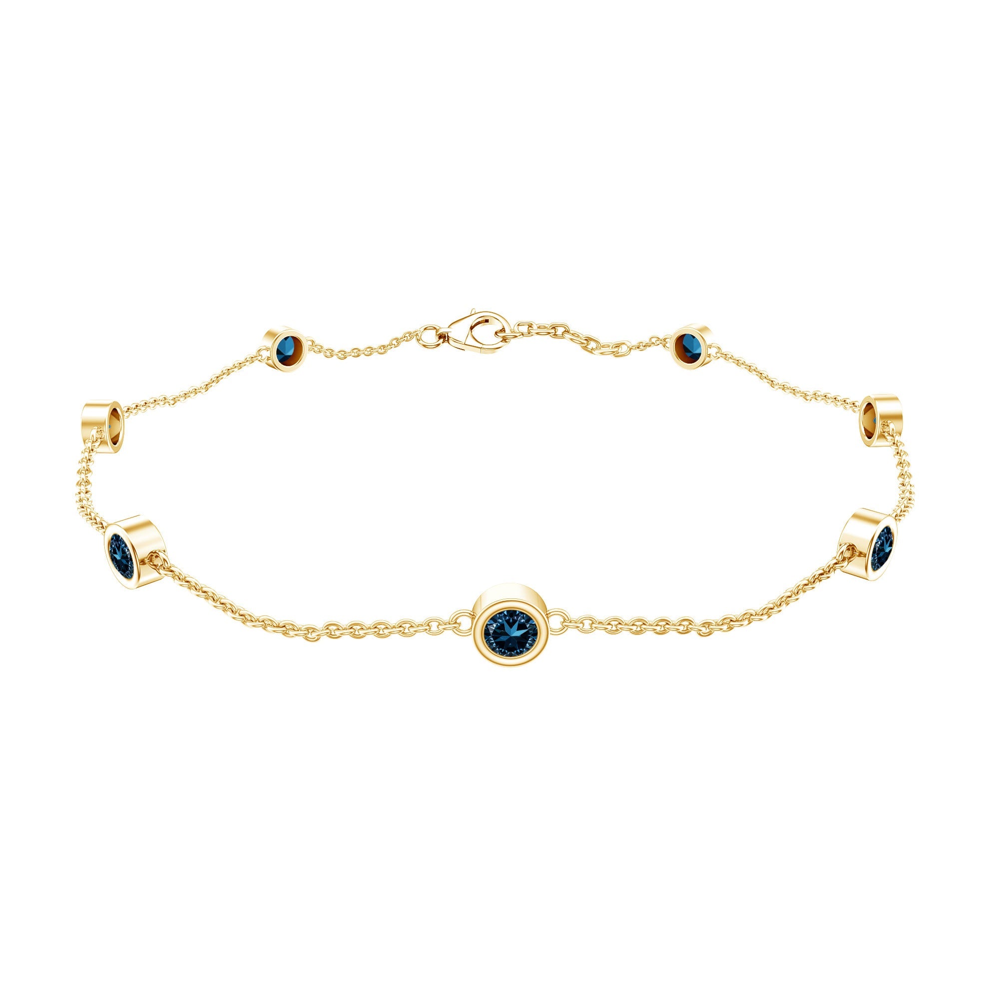 Bezel Set London Blue Topaz Station Chain Bracelet