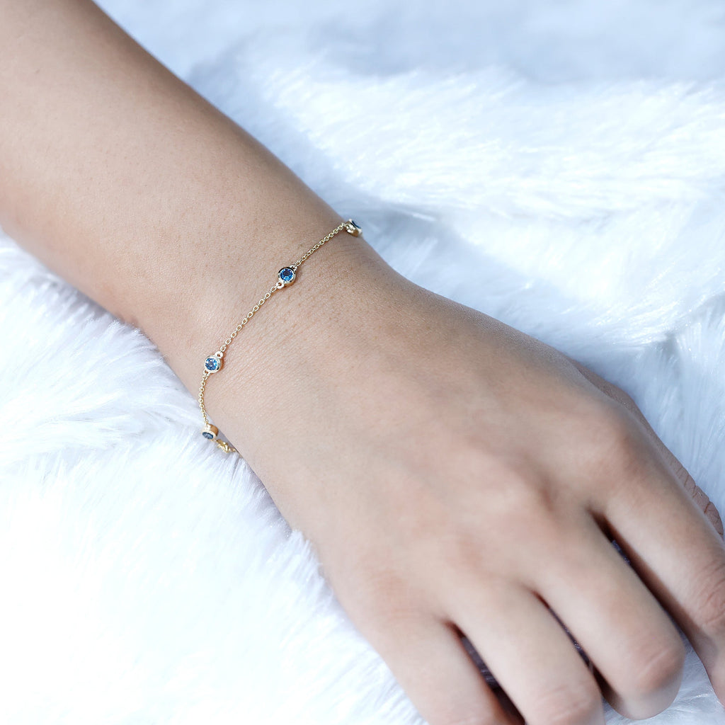 Bezel Set London Blue Topaz Station Chain Bracelet