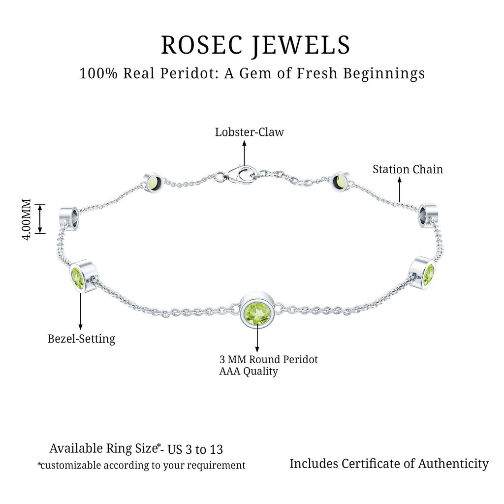 Bezel Set Seven Stone Peridot Station Bracelet