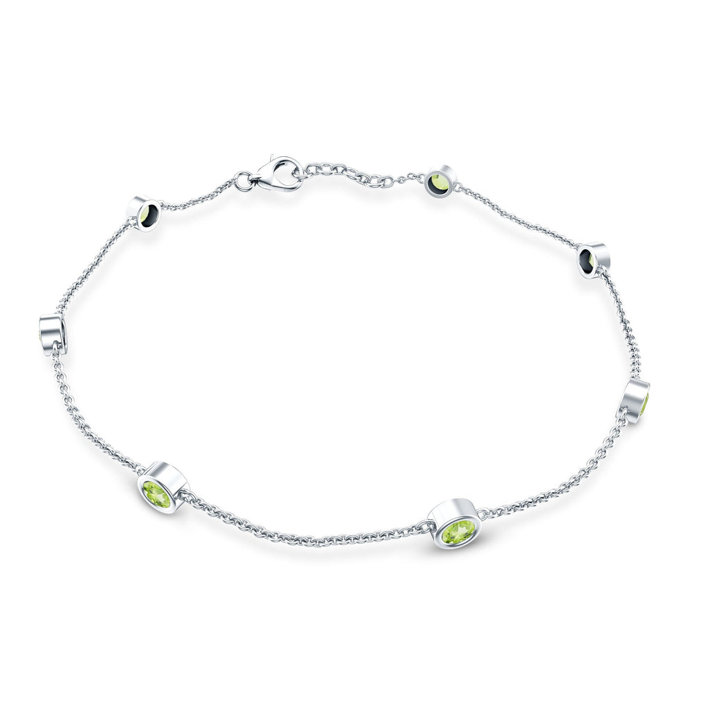 Bezel Set Seven Stone Peridot Station Bracelet