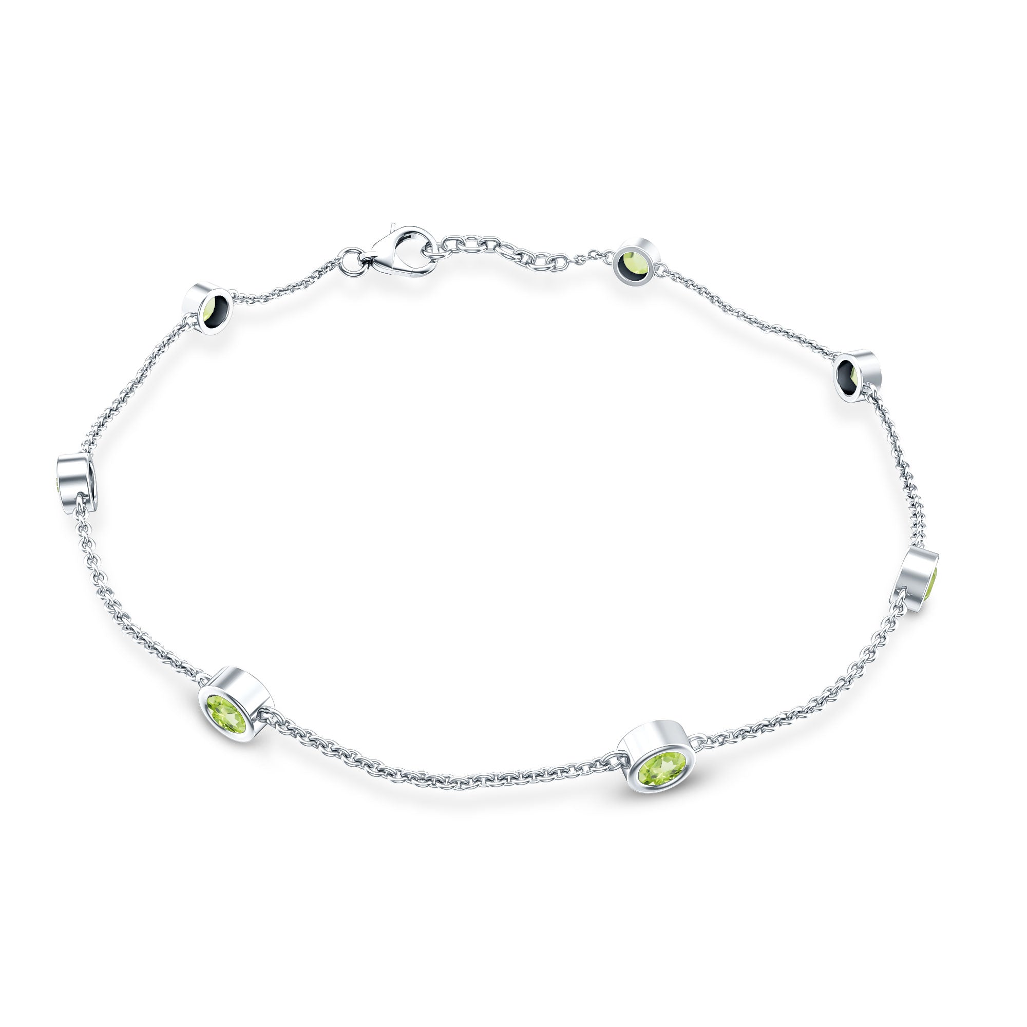 Bezel Set Seven Stone Peridot Station Bracelet
