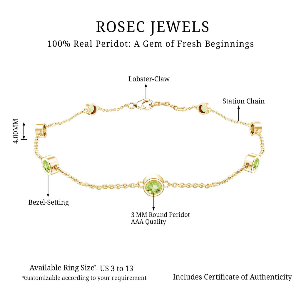 Bezel Set Seven Stone Peridot Station Bracelet