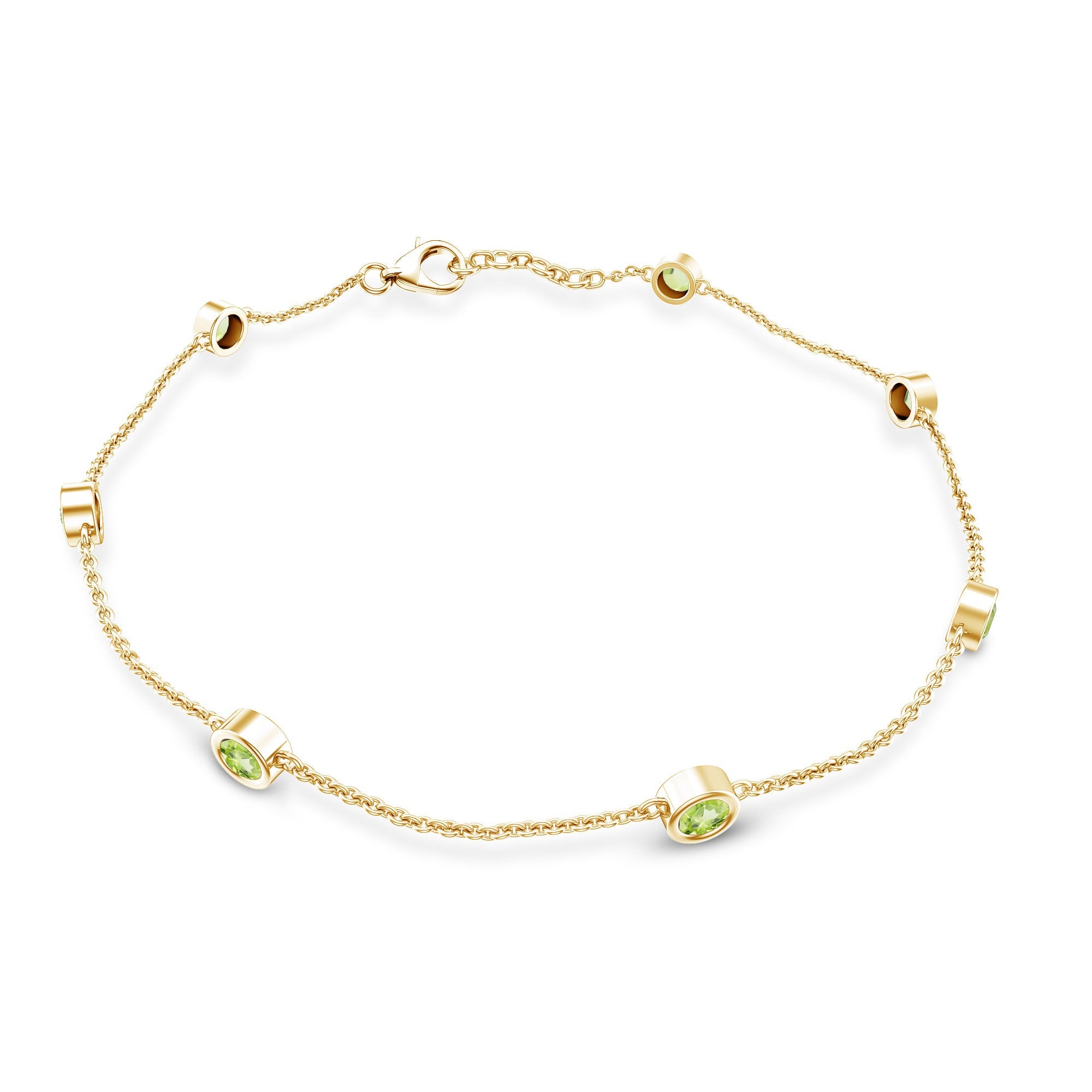 Bezel Set Seven Stone Peridot Station Bracelet