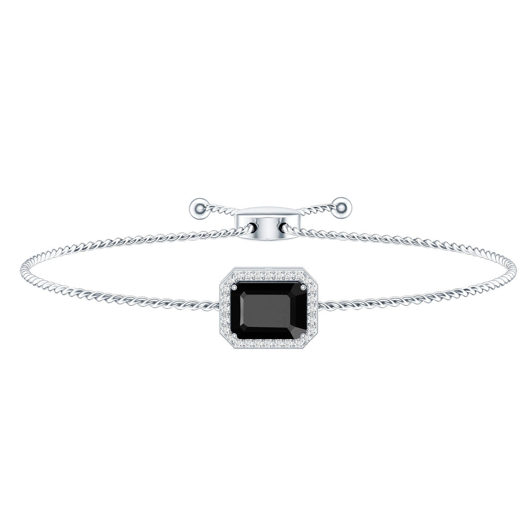 Natural 1.8 Carat Emerald Cut Black Onyx Bolo Bracelet with Diamond Halo