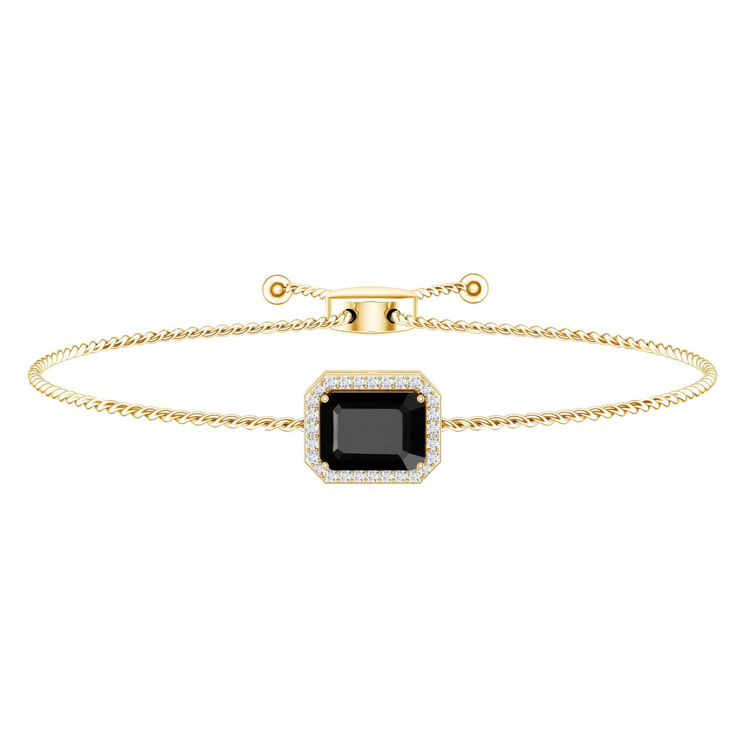 Natural 1.8 Carat Emerald Cut Black Onyx Bolo Bracelet with Diamond Halo