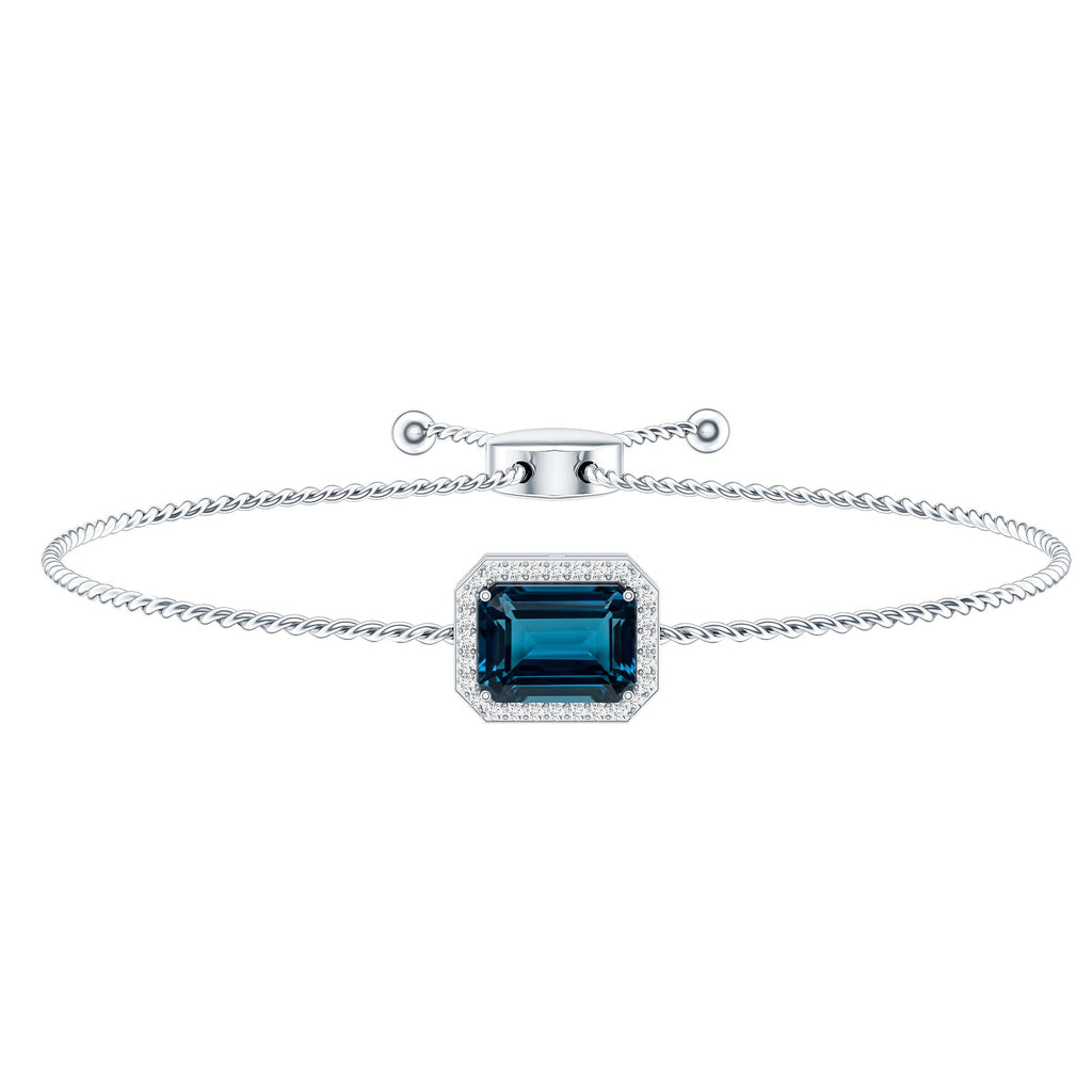 Emerald Cut London Blue Topaz and Diamond Bolo Chain Bracelet