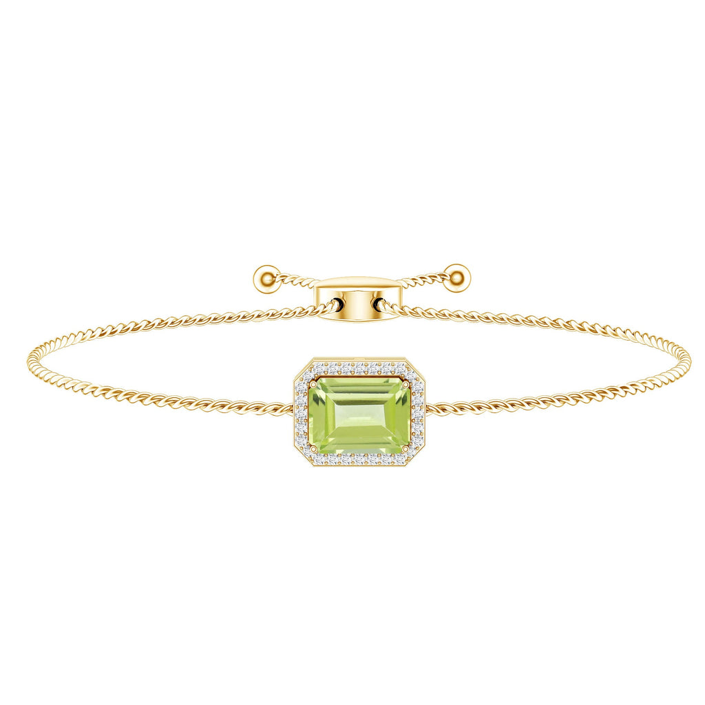 1.8 Carat Emerald Cut Peridot and Diamond Bolo Chain Bracelet