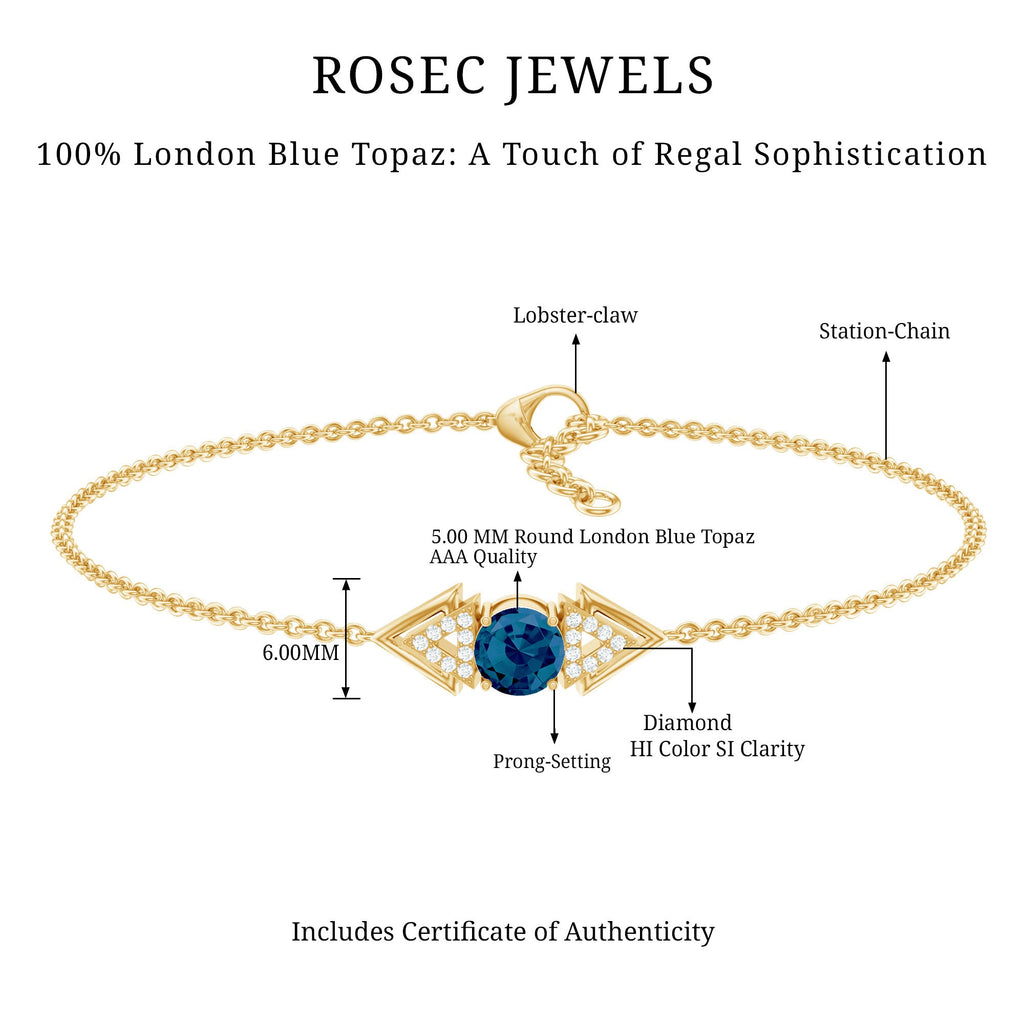 Real London Blue Topaz and Diamond Chain Bracelet