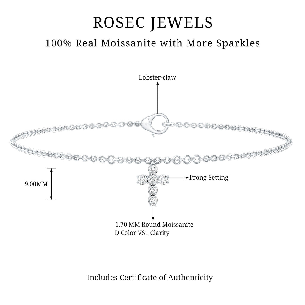 Certified Moissanite Cross Charm Chain Bracelet for Women
