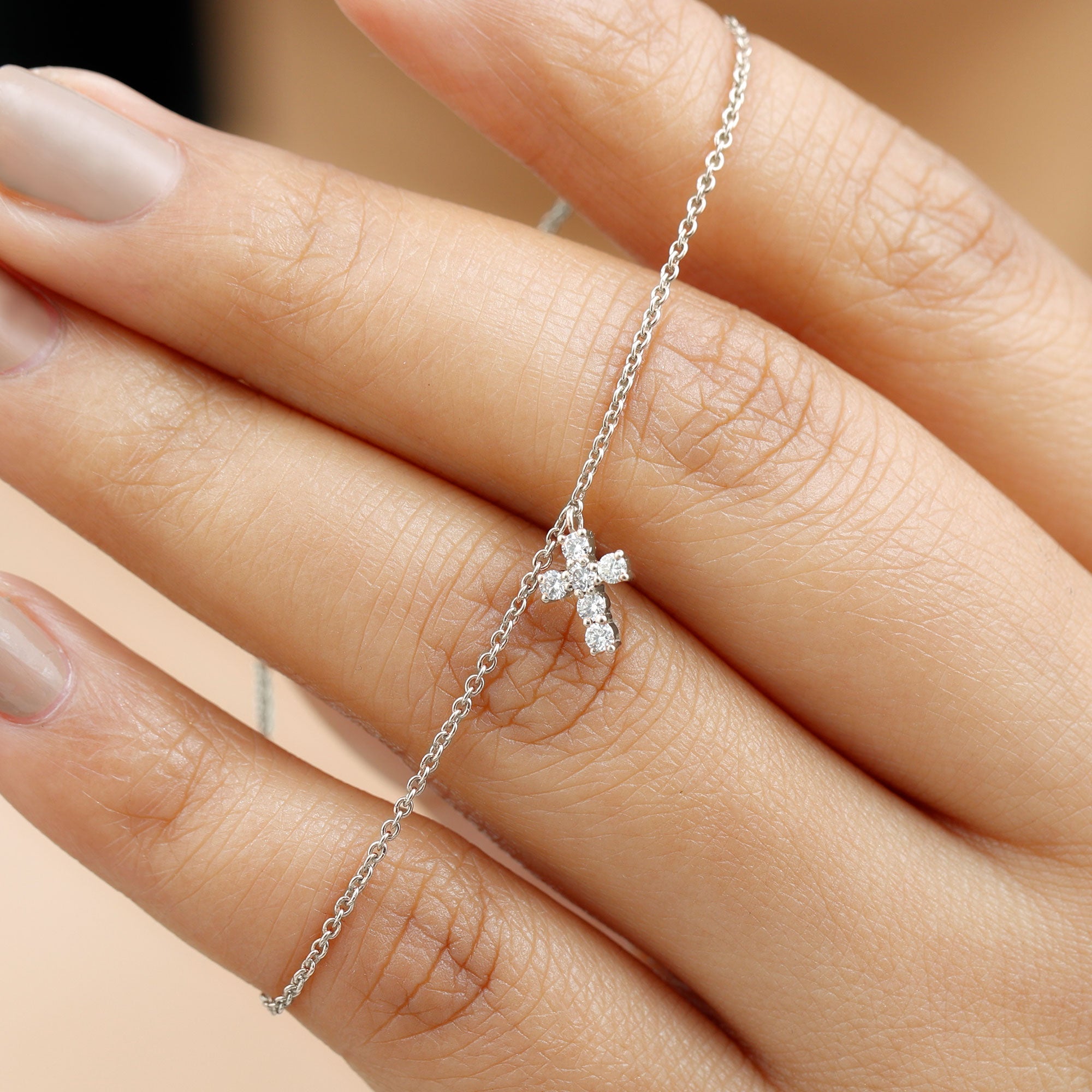 Certified Moissanite Cross Charm Chain Bracelet for Women