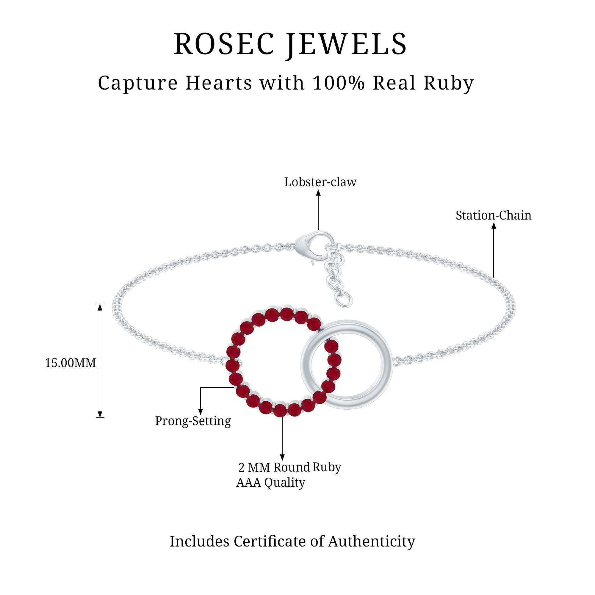Natural Ruby Interlock Eternity Bracelet with Certificate