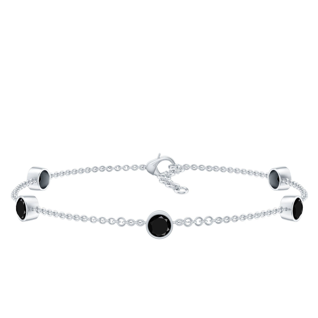 Black Onyx Station Chain Bracelet for Women