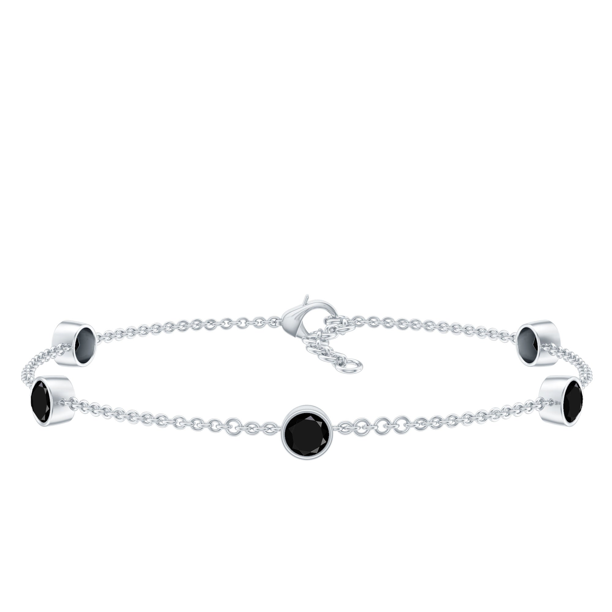 Black Onyx Station Chain Bracelet for Women