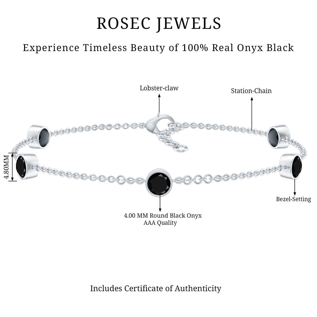 Black Onyx Station Chain Bracelet for Women
