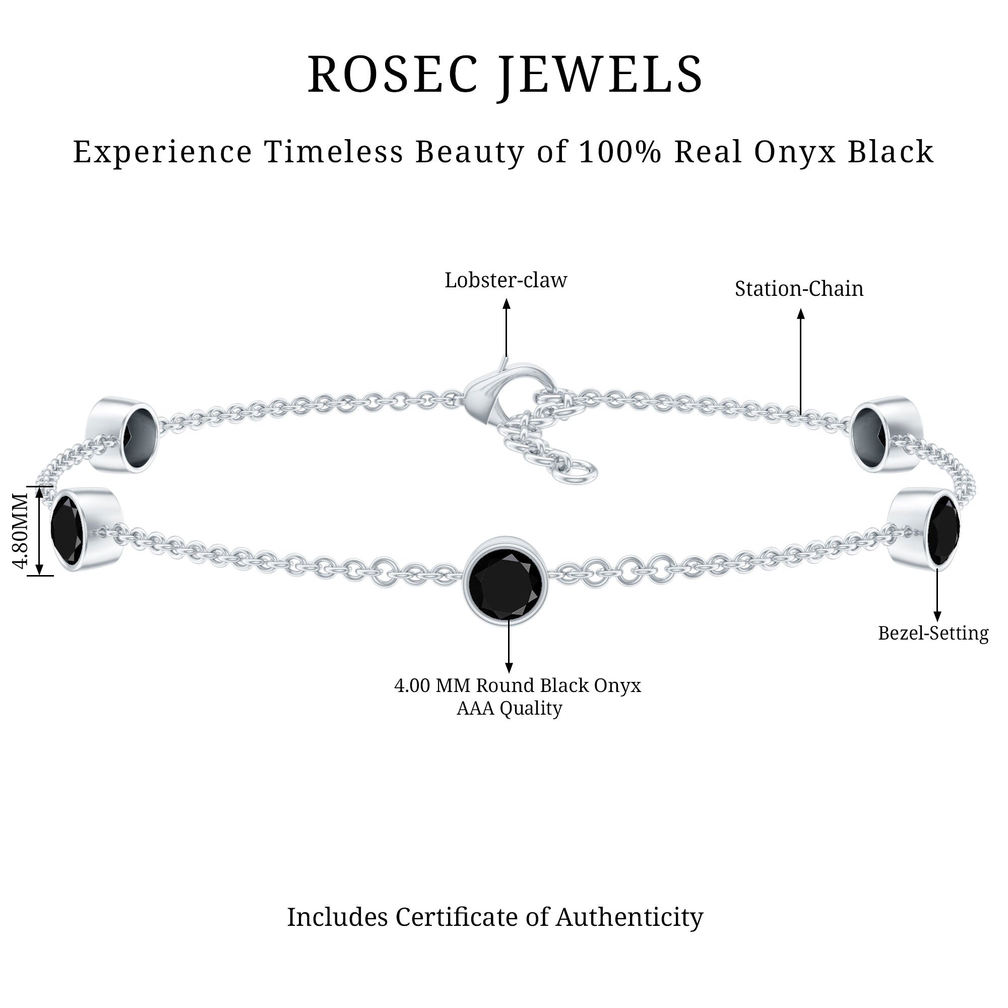 Black Onyx Station Chain Bracelet for Women