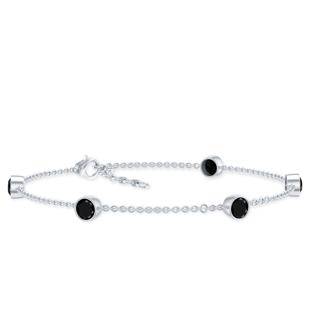 Black Onyx Station Chain Bracelet for Women