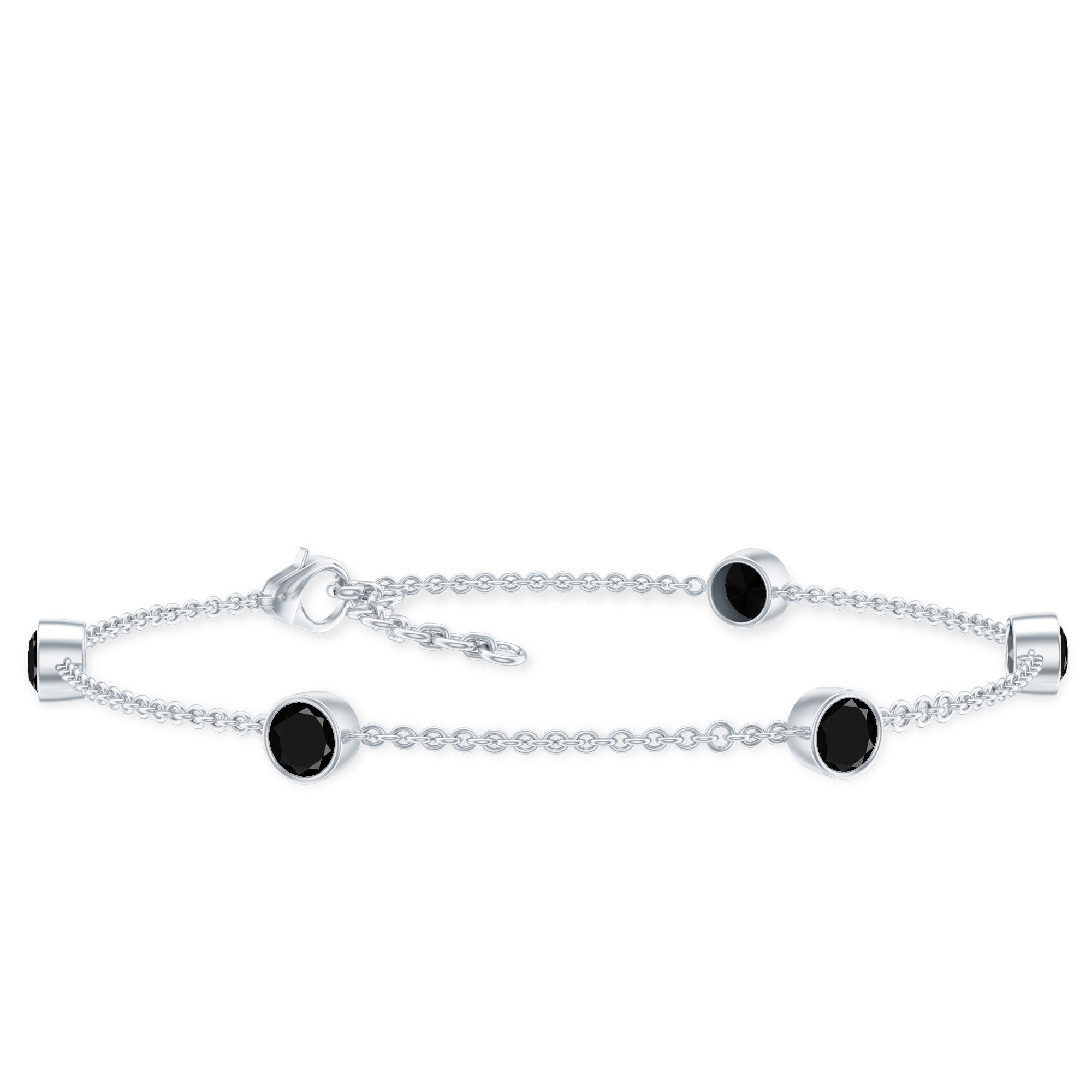 Black Onyx Station Chain Bracelet for Women