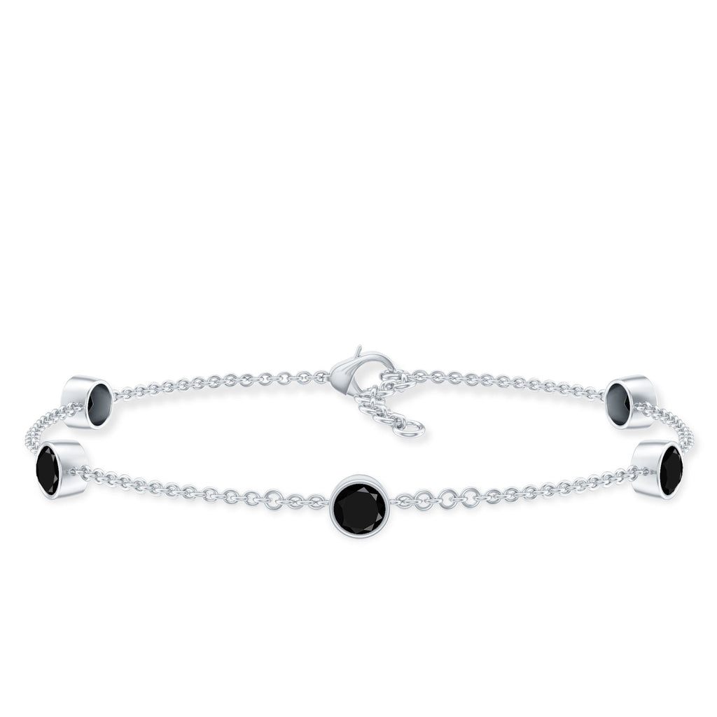 Black Onyx Station Chain Bracelet for Women