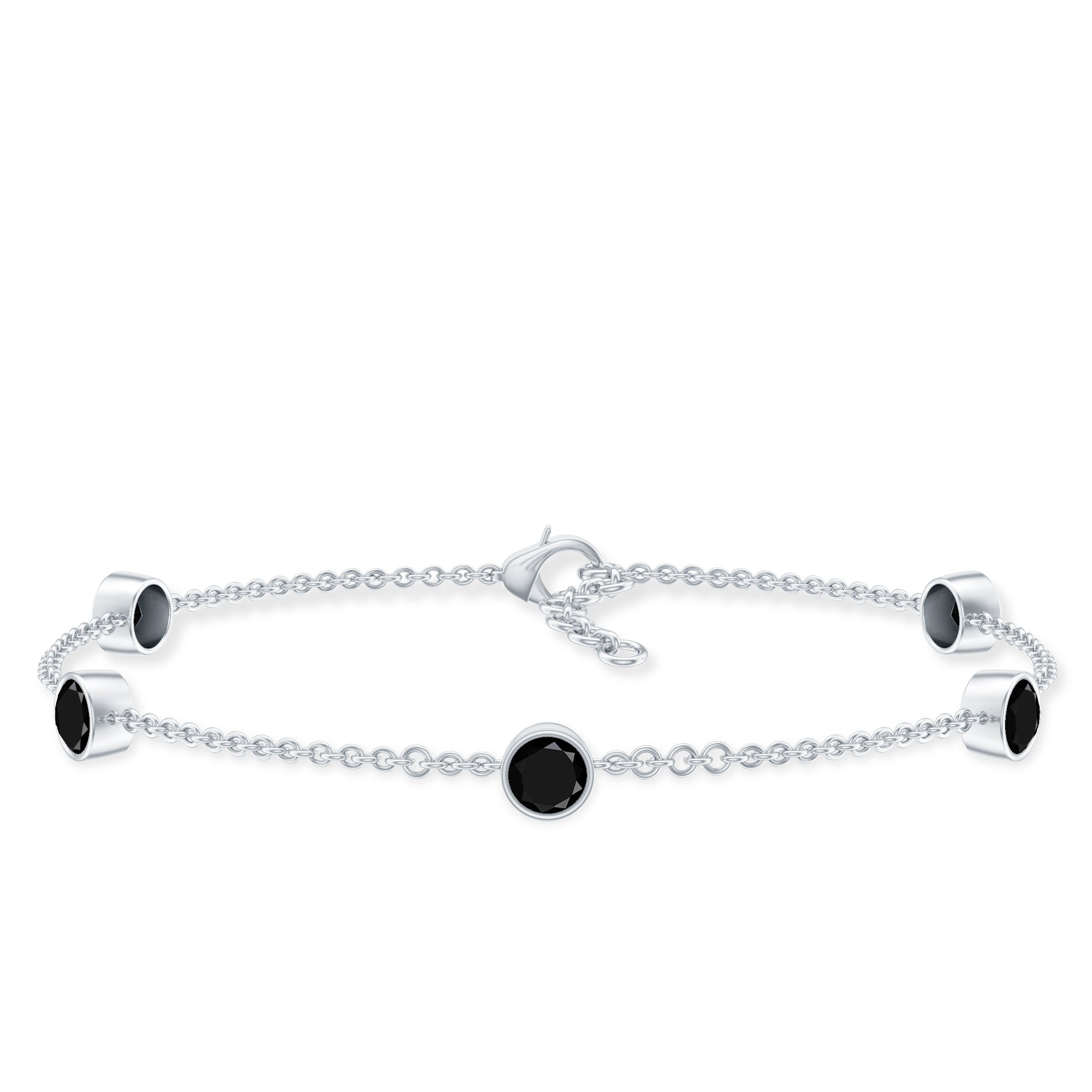 Black Onyx Station Chain Bracelet for Women