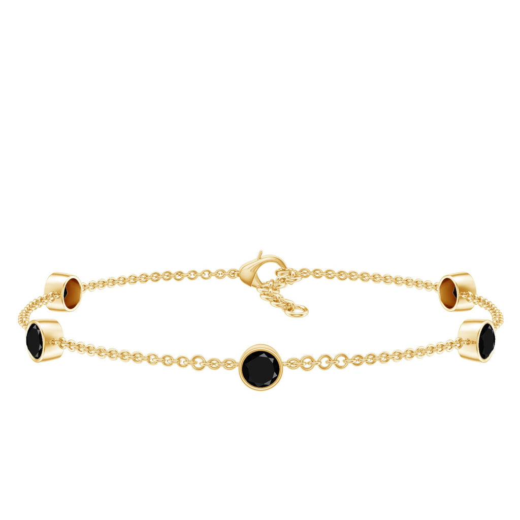 Black Onyx Station Chain Bracelet for Women