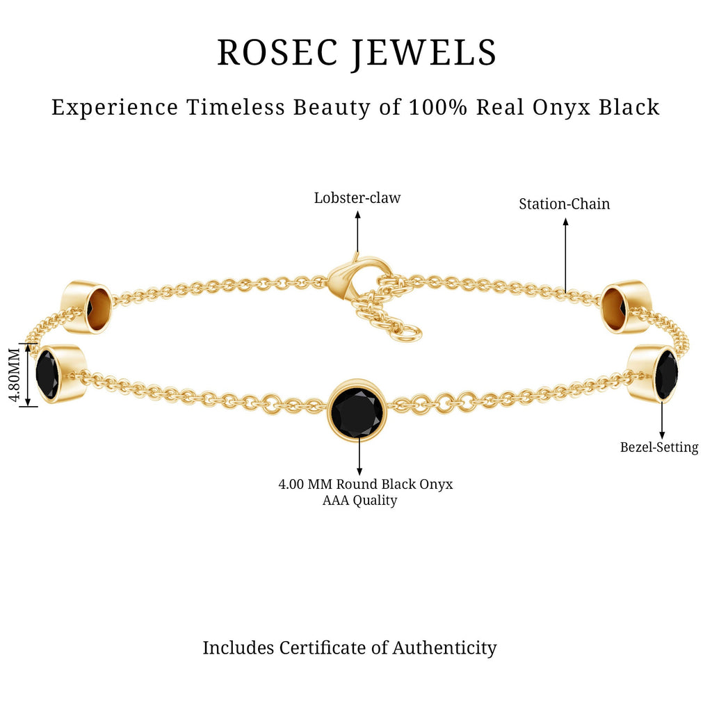 Black Onyx Station Chain Bracelet for Women