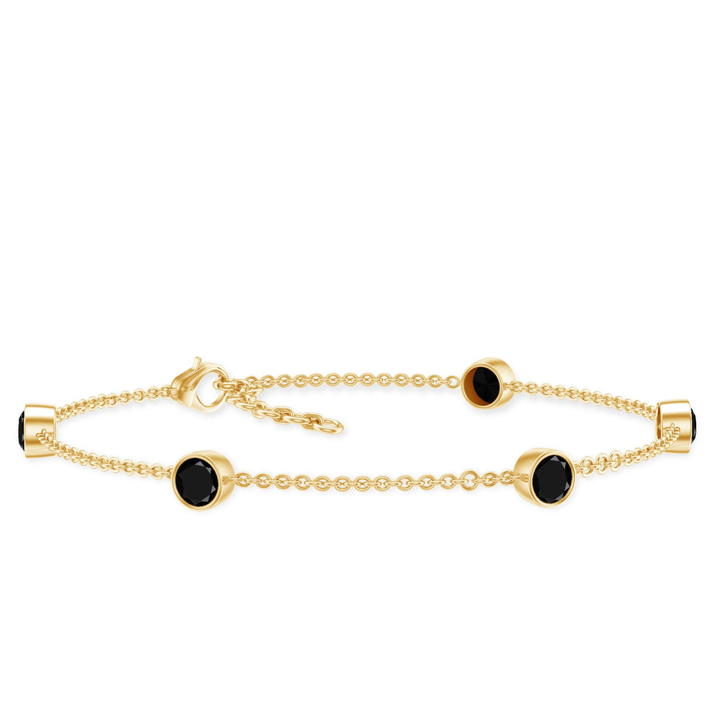 Black Onyx Station Chain Bracelet for Women