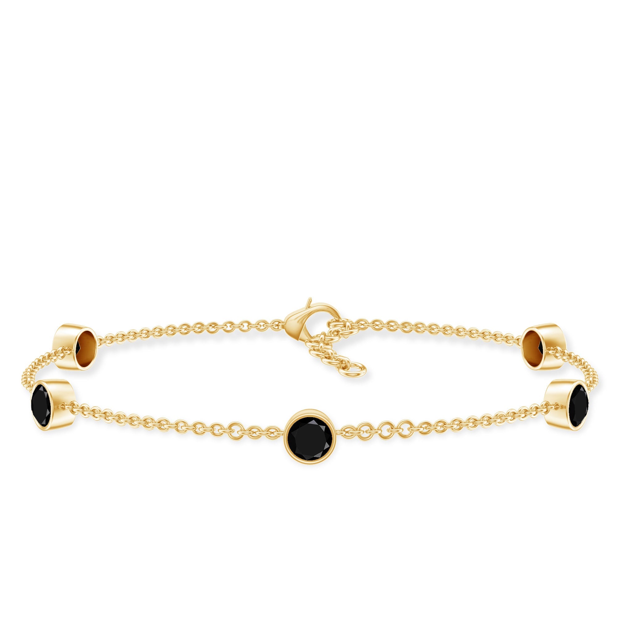 Black Onyx Station Chain Bracelet for Women