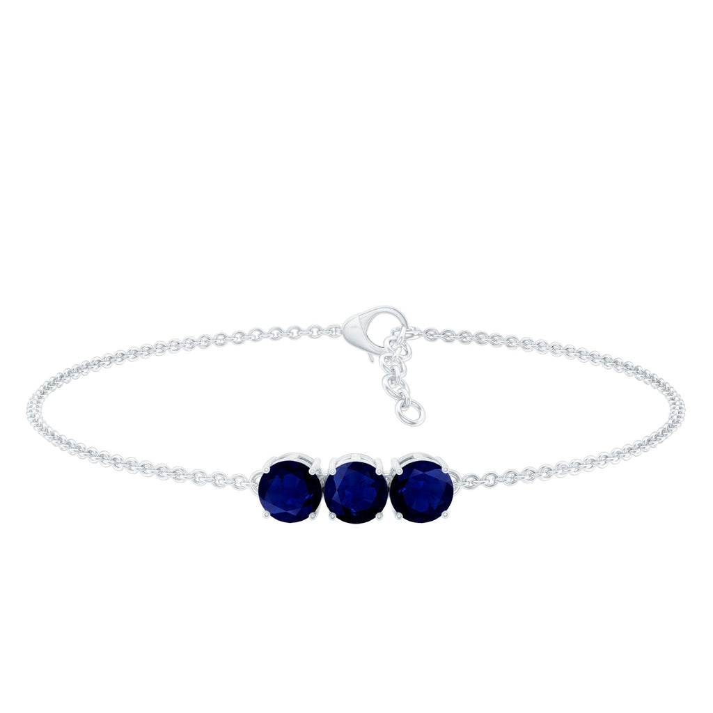 Natural Blue Sapphire Three Stone Chain Bracelet