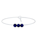 Natural Blue Sapphire Three Stone Chain Bracelet