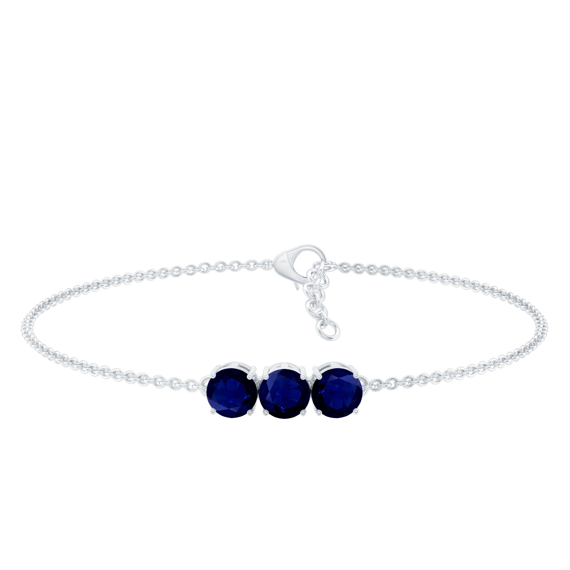 Natural Blue Sapphire Three Stone Chain Bracelet