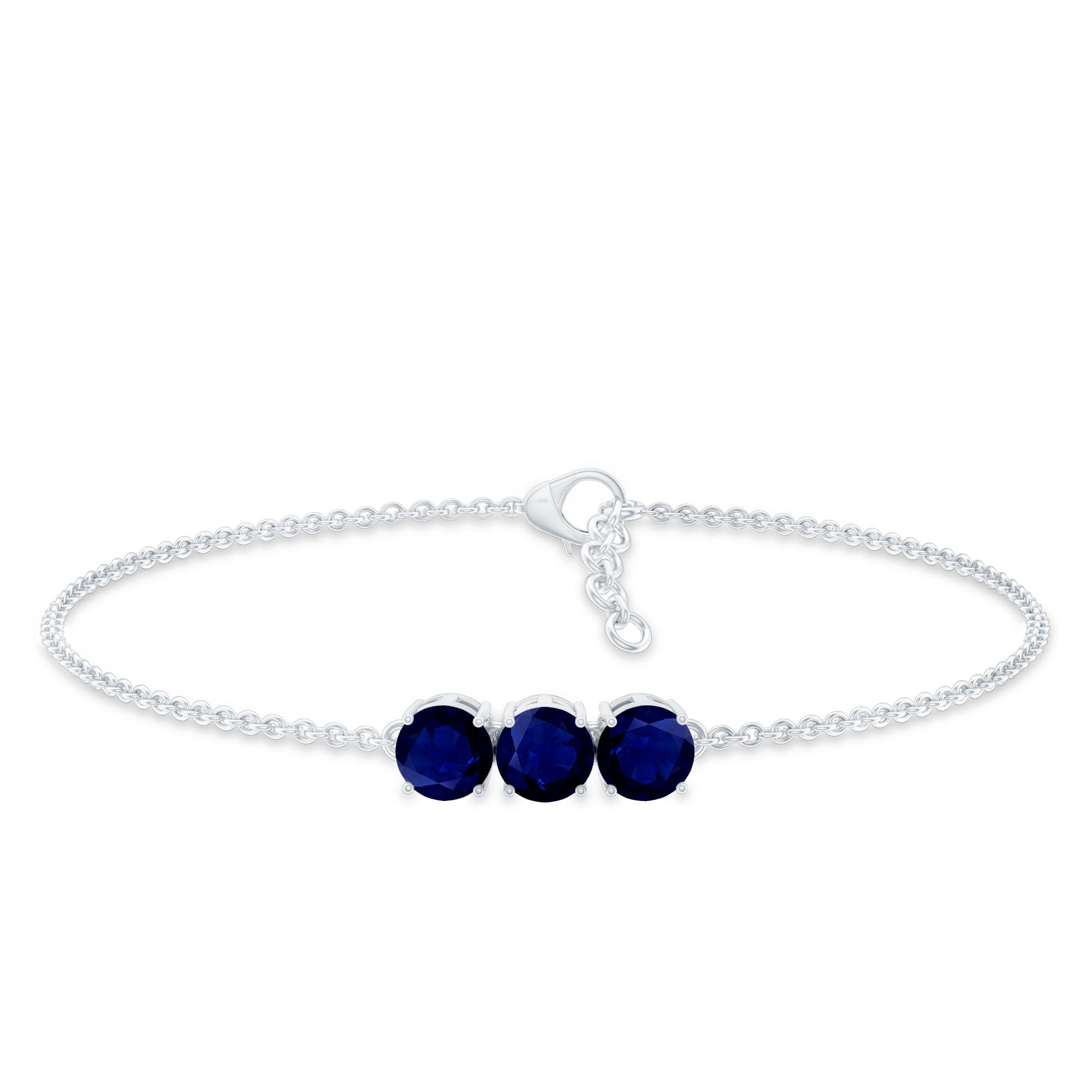 Natural Blue Sapphire Three Stone Chain Bracelet