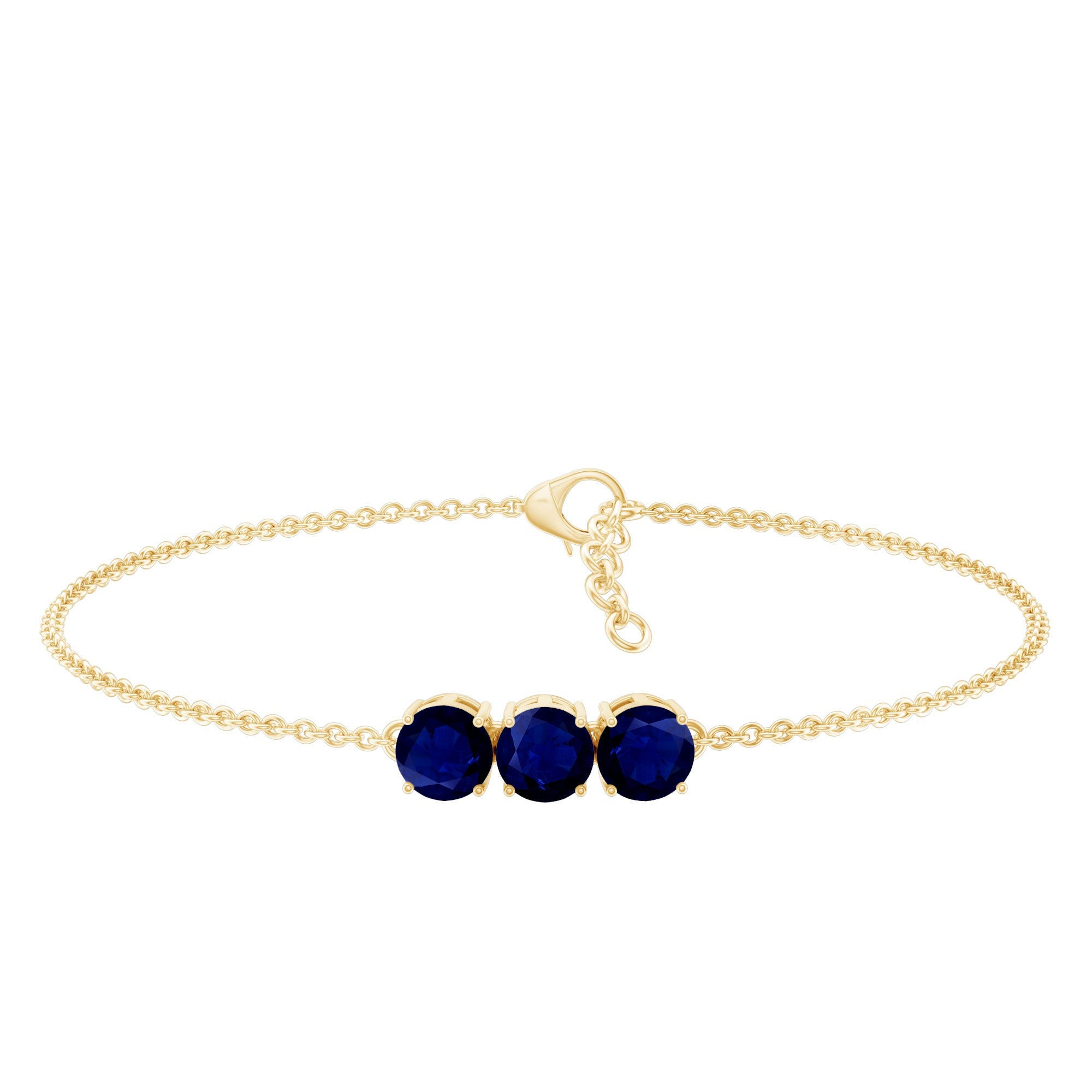 Natural Blue Sapphire Three Stone Chain Bracelet