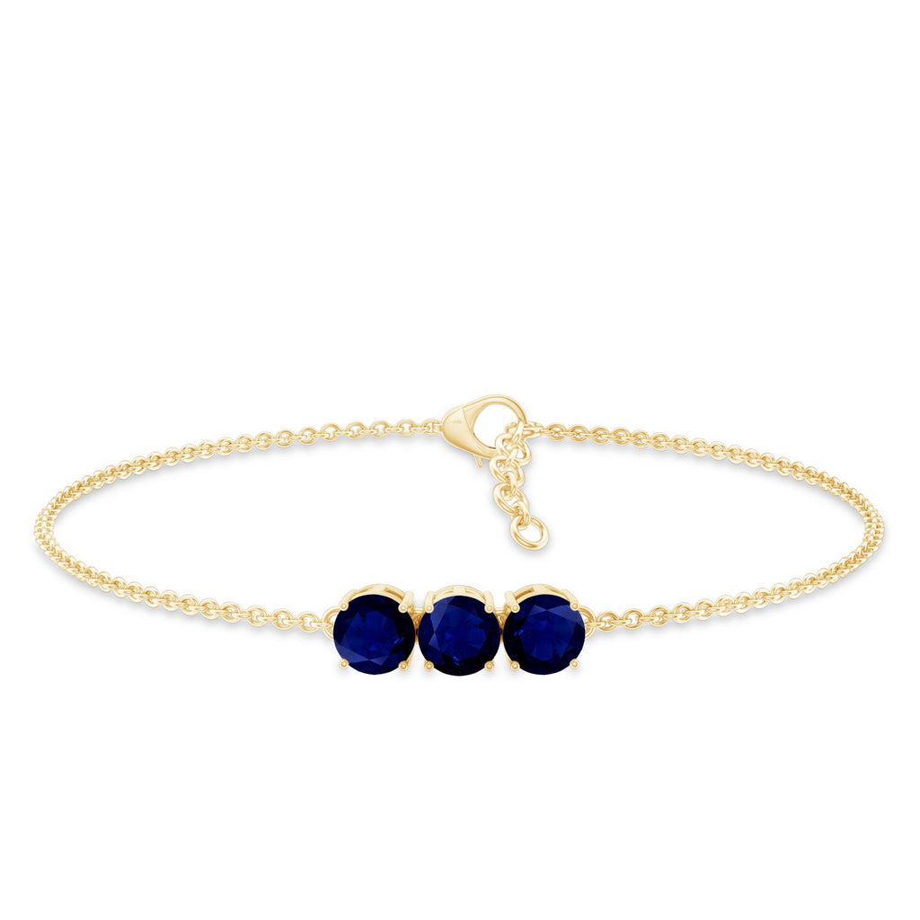 Natural Blue Sapphire Three Stone Chain Bracelet