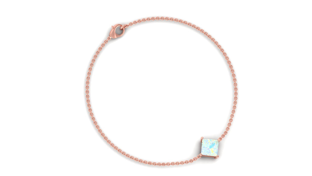 2 Carat Princess Cut Ethiopian Opal Solitaire Chain Bracelet