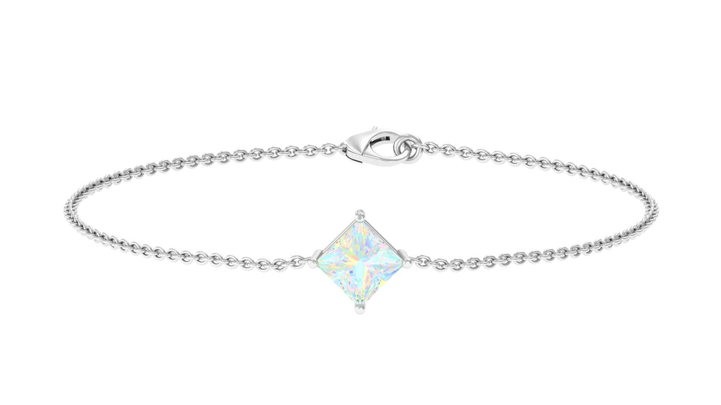 2 Carat Princess Cut Ethiopian Opal Solitaire Chain Bracelet