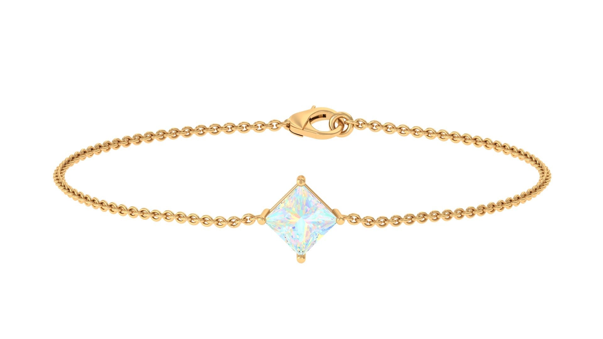 2 Carat Princess Cut Ethiopian Opal Solitaire Chain Bracelet