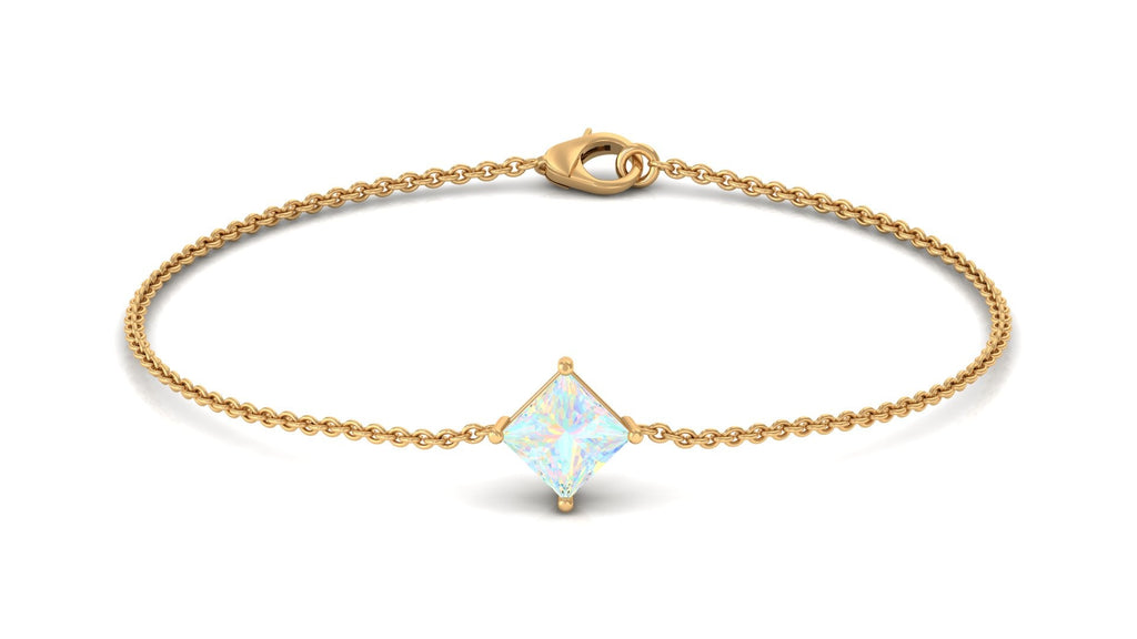 2 Carat Princess Cut Ethiopian Opal Solitaire Chain Bracelet